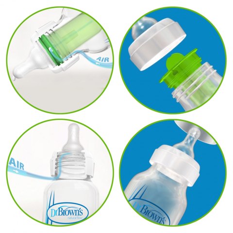 Butelka szklana Dr Browns Options antykolkowa wąska wolny przepływ 250ml 0+ Butelka szklana Dr Browns Options antykolkowa wąska wolny przepływ 250ml 0+