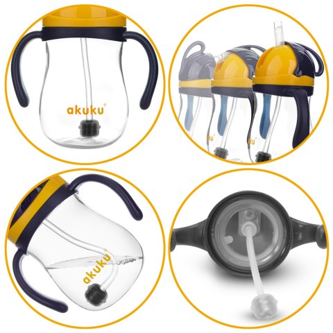 AKUKU BIDON Z OBCIĄŻONĄ SŁOMKĄ niekapek 280 ml 9+ AKUKU BIDON Z OBCIĄŻONĄ SŁOMKĄ niekapek 280 ml 9+