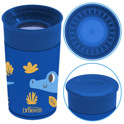 Kubek niekapek Dr Browns 360° do nauki picia z pokrywką 300 ml 6+ niebieski