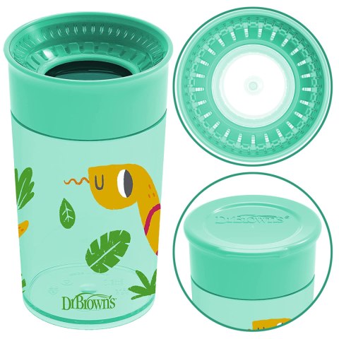 Kubek niekapek Dr Browns 360° do nauki picia z pokrywką 300 ml 6+ zielony Kubek niekapek Dr Browns 360° do nauki picia z pokrywką 300 ml 6+ zielony