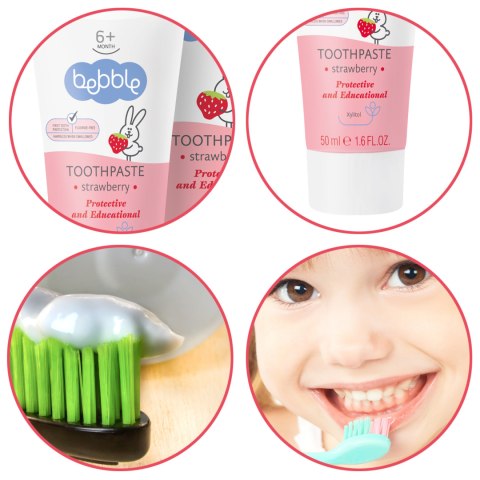 Pasta do zębów dla dzieci truskawkowa Bebble ksylitol bez fluorku 50 ml Pasta do zębów dla dzieci truskawkowa Bebble ksylitol bez fluorku 50 ml