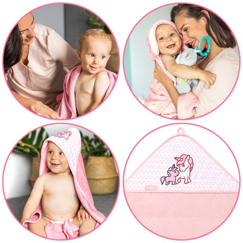 Ręcznik kąpielowy Babyono dla dzieci z kapturem bambus 100x100 różowy
