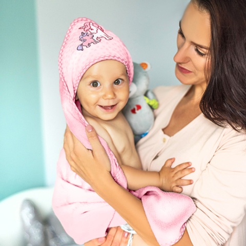 Ręcznik kąpielowy Babyono dla dzieci z kapturem bambus 100x100 różowy
