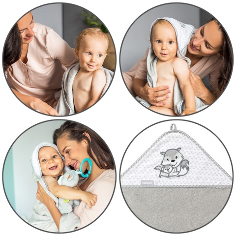 Ręcznik kąpielowy Babyono dla dzieci z kapturem bambus 100x100 szary