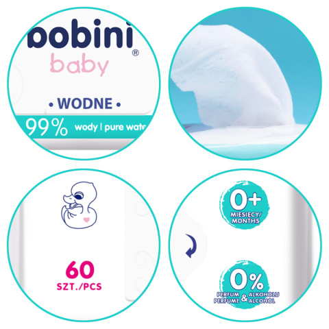 Chusteczki nawilżane higieniczne Bobini 99% wody hipoalergiczne 24x60 szt. Chusteczki nawilżane higieniczne Bobini 99% wody hipoalergiczne 24x60 szt.