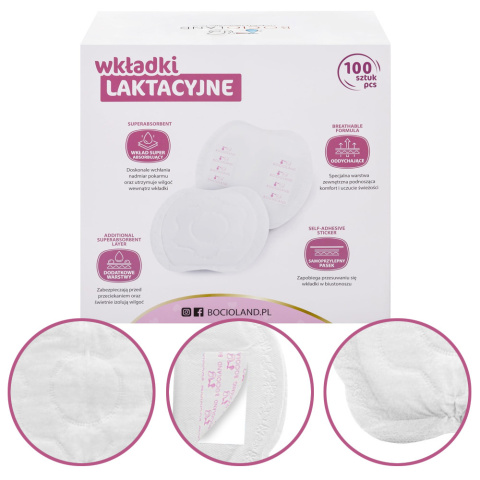 Wkładki laktacyjne Bocioland super chłonne białem anatomiczne 100 szt Wkładki laktacyjne Bocioland super chłonne białem anatomiczne 100 szt