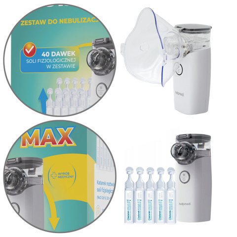 Nebulizator inhalator Helpmedi Nebucare bezprzewodowy + sól 40 ampułek Nebulizator inhalator Helpmedi Nebucare bezprzewodowy + sól 40 ampułek