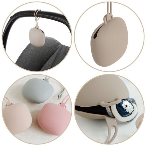 Etui Canpol na dwa smoczki silikonowe z zawieszką uchwytem beżowe