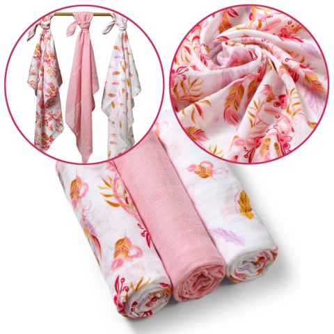 Pieluchy bambusowe Babyono pieluszki 70x70 antybakteryjne miękkie x3 różowe Pieluchy bambusowe Babyono pieluszki 70x70 antybakteryjne miękkie x3 różowe