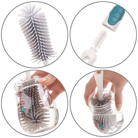 Szczotka do mycia butelek smoczków Akuku silikonowa zestaw 2w1 zielona