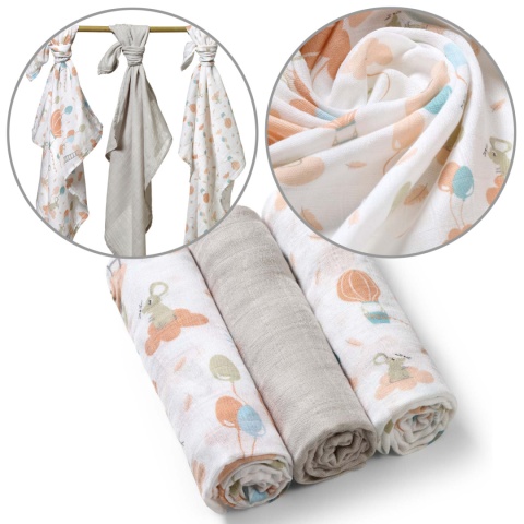 Pieluchy bambusowe Babyono pieluszki 70x70 antybakteryjne miękkie x3 szare Pieluchy bambusowe Babyono pieluszki 70x70 antybakteryjne miękkie x3 szare