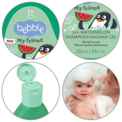 Szampon do włosów i ciała Bebble żel 2w1 dla dzieci arbuz 250 ml 0+ Szampon do włosów i ciała Bebble żel 2w1 dla dzieci arbuz 250 ml 0+