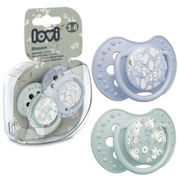 LOVI Smoczek uspokajający 3-6m 2pak silikon etui Blossom Blue