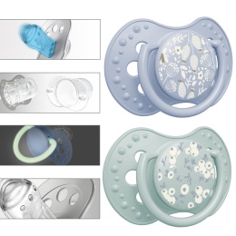 LOVI Smoczek uspokajający 3-6m 2pak silikon etui Blossom Blue