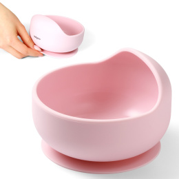Talerzyk z przyssawką BabyOno silikonowa miseczka do nauki jedzenia różowa