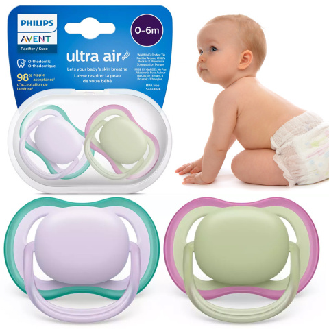 Smoczek Avent uspokajający symetryczny Philips Ultra Air 0+ 2pak SCF085/24