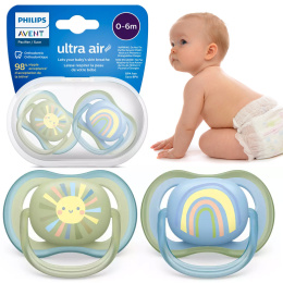 Philips Avent Smoczek uspokajający symetryczny Ultra Air 0+ 2pak SCF085/58