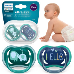 Philips Avent Smoczek uspokajający symetryczny Ultra Air 18+ 2pak Słoń