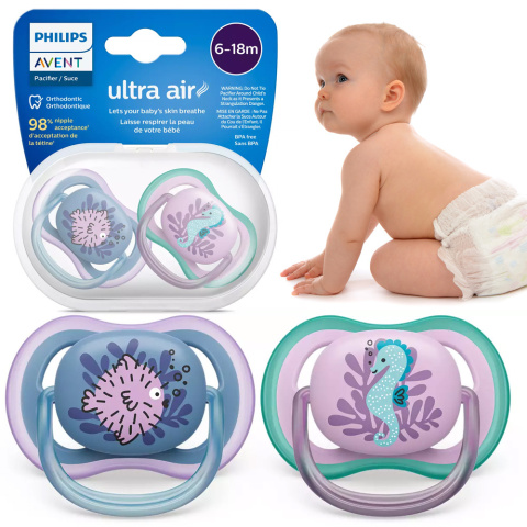 Smoczek Avent uspokajający symetryczny Philips Ultra Air 6+ 2pak SCF085/61