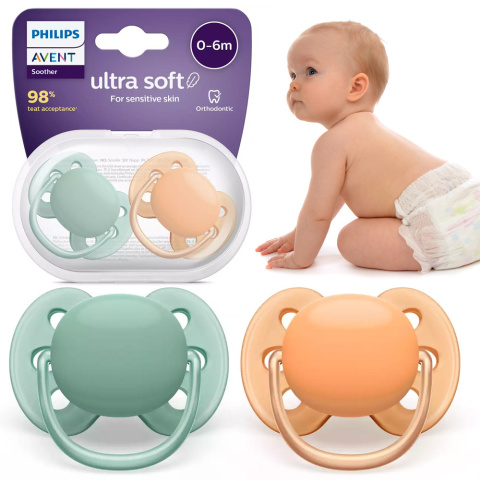 Philips Avent Smoczek uspokajający symetryczny Ultra Soft 0+ 2pak SCF091/03