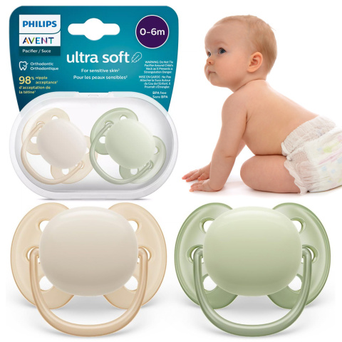 Philips Avent Smoczek uspokajający symetryczny Ultra Soft 0+ 2pak SCF091/05