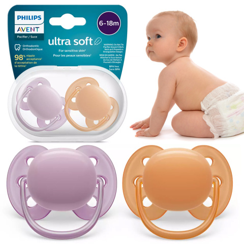 Philips Avent Smoczek uspokajający symetryczny Ultra Soft 6+ 2pak SCF091/18