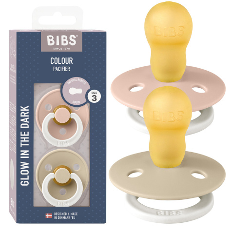 Smoczek BIBS uspokajający naturalny kauczuk Hevea świeci 18+ 2pack 130243