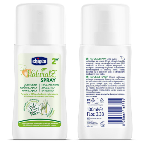 Spray na komary Chicco płyn nawilżający odświeżający chroni skórę 100ml Spray na komary Chicco płyn nawilżający odświeżający chroni skórę 100ml