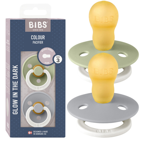 Smoczek BIBS uspokajający naturalny kauczuk Hevea świeci 18+ 2pack 130267