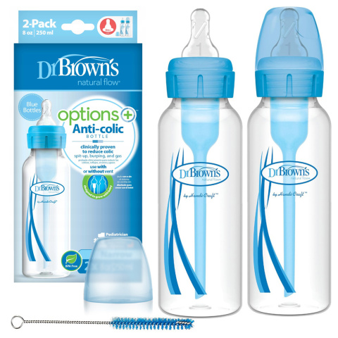 Butelka Dr Browns Options wąska wolny przepływ 250 ml 0+ niebieska 2pak