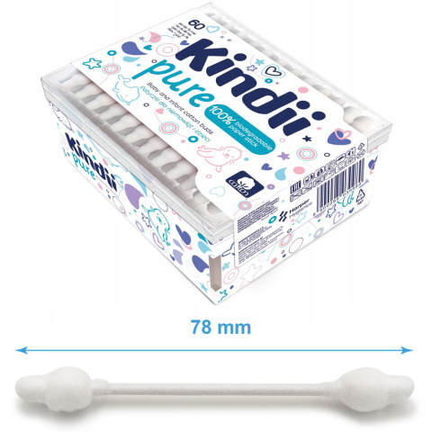 Patyczki do uszu Kindii Pure dla niemowląt 100% biodegradowalne 60 szt. Patyczki do uszu Kindii Pure dla niemowląt 100% biodegradowalne 60 szt.
