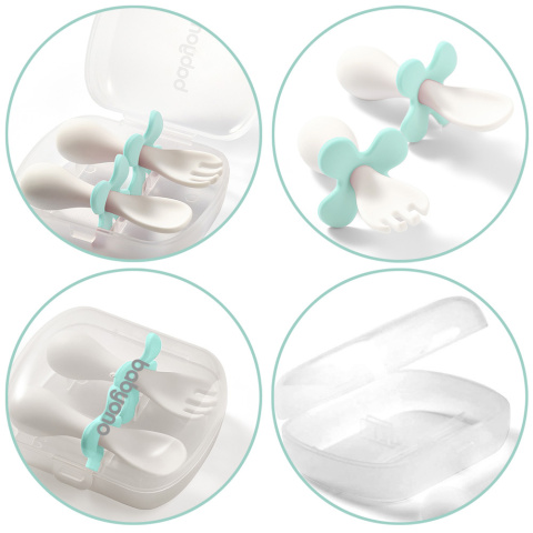Sztućce dla dzieci ergonomiczne Babyono do nauki jedzenia w etui miętowe Sztućce dla dzieci ergonomiczne Babyono do nauki jedzenia w etui miętowe