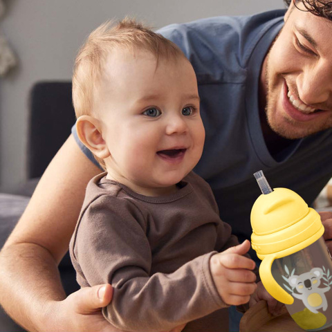 Bidon dla dzieci Canpol składana słomka z odważnikiem 270 ml 6+ żółty