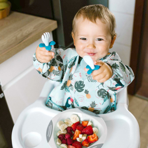 Fartuszek dla dzieci śliniak z rękawami kieszonką Babyono zielony 6+ Fartuszek dla dzieci śliniak z rękawami kieszonką Babyono zielony 6+