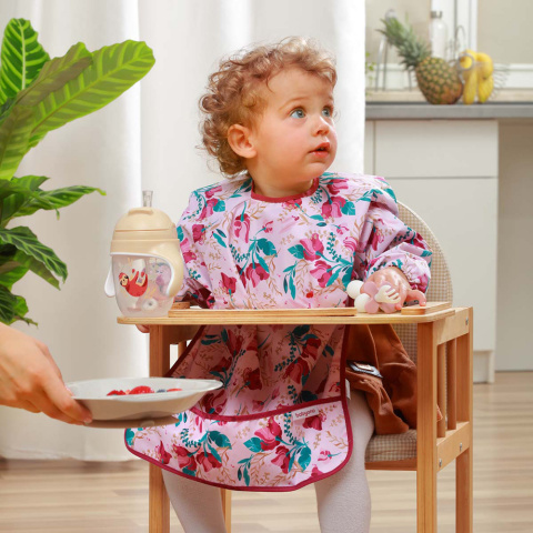 Fartuszek dla dzieci śliniak z rękawami kieszonką Babyono różowy duży 12+ Fartuszek dla dzieci śliniak z rękawami kieszonką Babyono różowy duży 12+