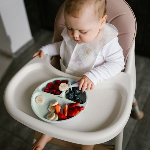 Talerzyk z przyssawką Babyono silikonowy do nauki jedzenia miętowy 6+ Talerzyk z przyssawką Babyono silikonowy do nauki jedzenia miętowy 6+