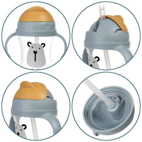 Bidon ze słomką Akuku zamykany kubek z uchwytami popielaty 300 ml 9+