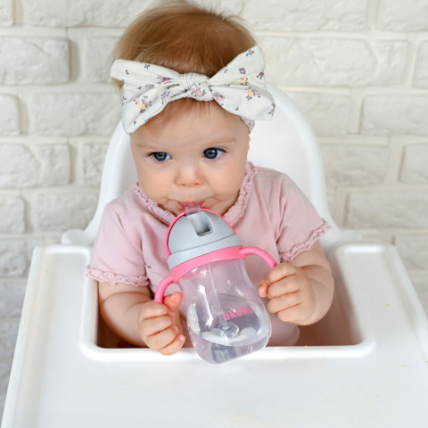 Bidon dla dzieci z obciążoną słomką i uchwytami Akuku 280 ml 9+ różowy