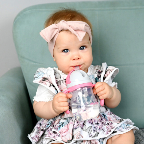 Bidon dla dzieci z obciążoną słomką i uchwytami Akuku 280 ml 9+ różowy