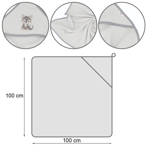 Ręcznik kąpielowy z kapturem Bocioland okrycie kąpielowe 100x100 szary wilk Ręcznik kąpielowy z kapturem Bocioland okrycie kąpielowe 100x100 szary wilk