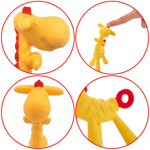 Gryzak sensoryczny silikonowy Bocioland na ząbkowanie żyrafa żółto-czerwona