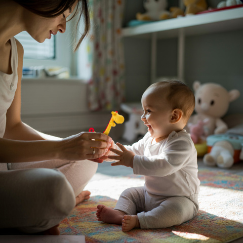 Gryzak sensoryczny silikonowy Bocioland na ząbkowanie żyrafa żółto-czerwona