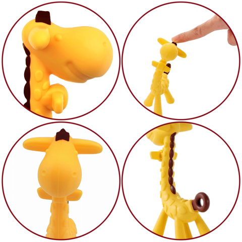 Gryzak sensoryczny silikonowy Bocioland na ząbkowanie żyrafa żółto-brązowa