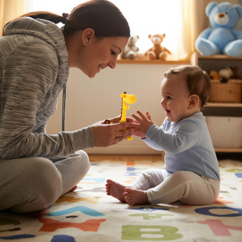 Gryzak sensoryczny silikonowy Bocioland na ząbkowanie żyrafa żółto-brązowa