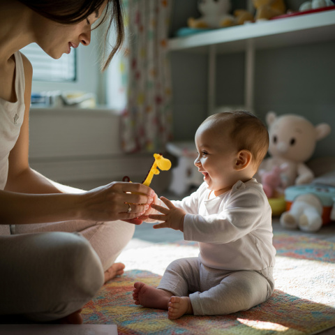 Gryzak sensoryczny silikonowy Bocioland na ząbkowanie żyrafa żółto-brązowa
