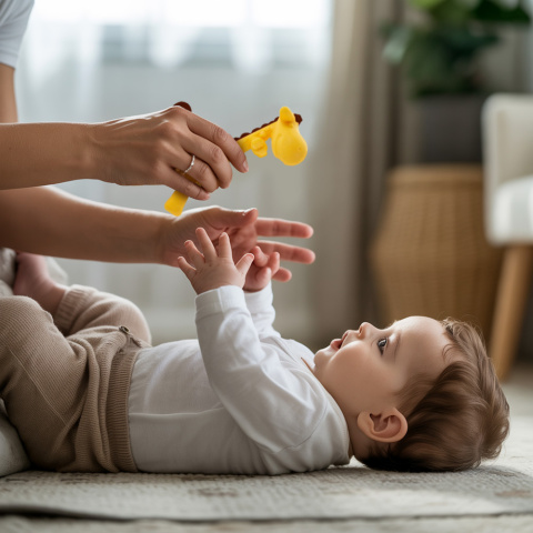 Gryzak sensoryczny silikonowy Bocioland na ząbkowanie żyrafa żółto-brązowa