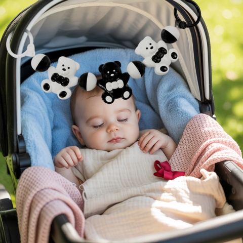 Zawieszka grzechotka kontrastowa do wózka łóżeczka dla niemowląt Akuku