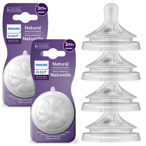 Smoczek Avent do butelki szeroki średni Philips Natural Response 3+ 4pak