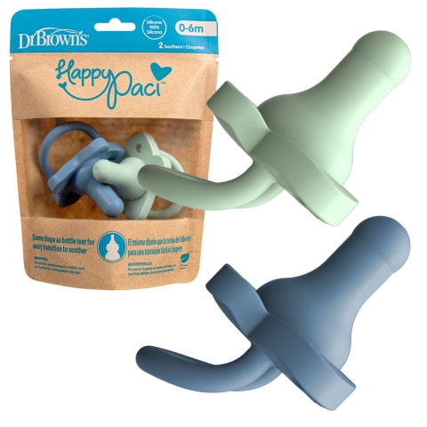 Dr Browns Smoczek uspokajający okrągły silikon gryzak 0+ 2pak błękit zieleń
