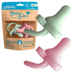 Dr Browns Smoczek uspokajający okrągły silikon gryzak 0+ 2pak róż zieleń